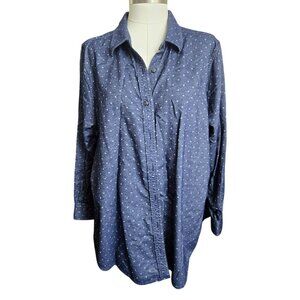 Lands End Womens Button-Up Shirt Blue With White Polka Dot Print Size 22 CM2013